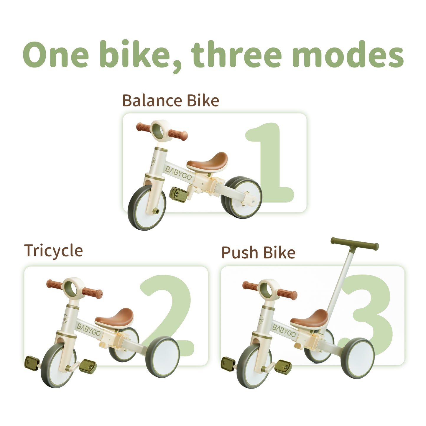 3-in-1 Convertible Tricycle | Toddler Balance Bike, Push Bike & Ride-On