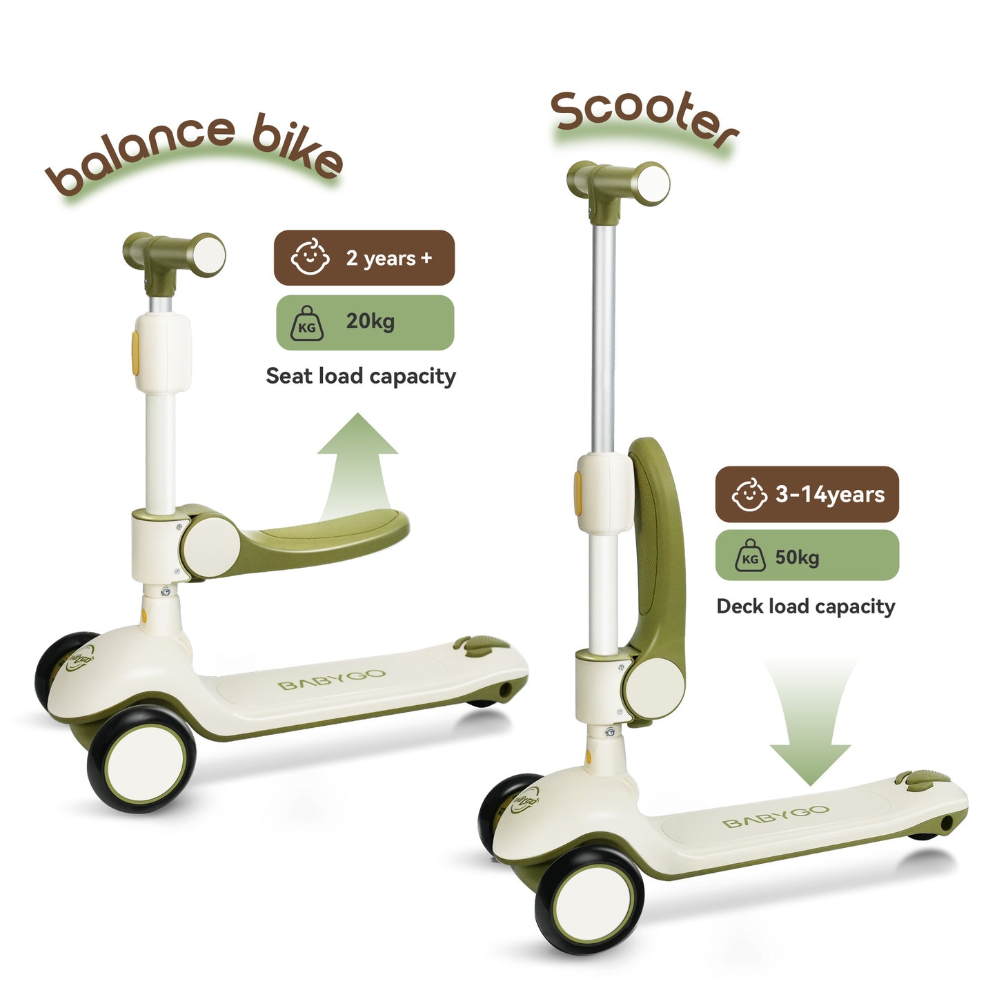 Baby Scooter with Foldable Seat | 2-in-1 Balance Bike & Kick Scooter