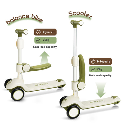 Baby Scooter with Foldable Seat | 2-in-1 Balance Bike & Kick Scooter