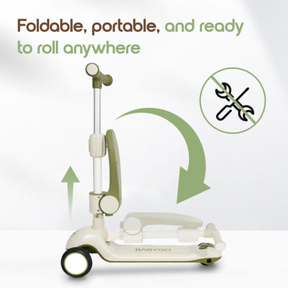 Baby Scooter with Foldable Seat | 2-in-1 Balance Bike & Kick Scooter