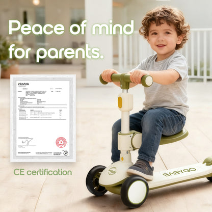 Baby Scooter with Foldable Seat | 2-in-1 Balance Bike & Kick Scooter