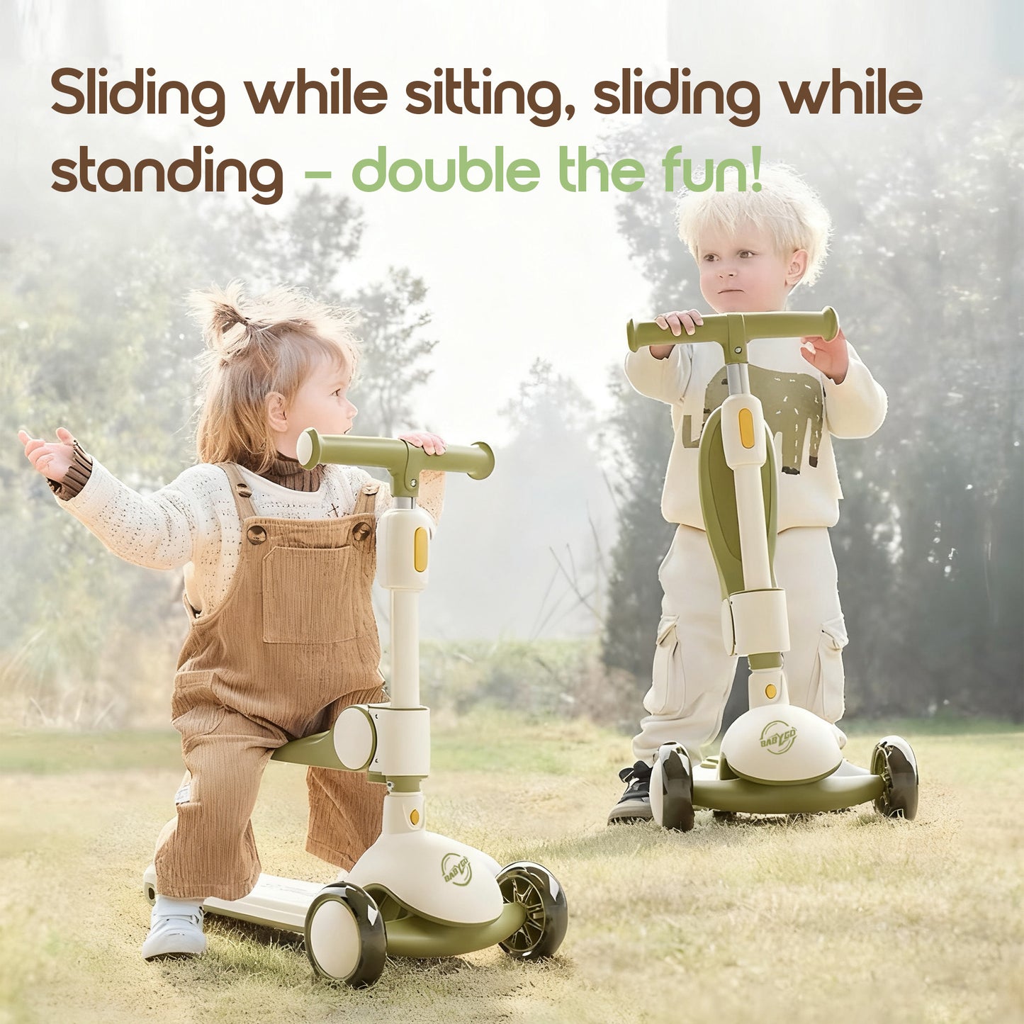 Baby Scooter with Foldable Seat | 2-in-1 Balance Bike & Kick Scooter